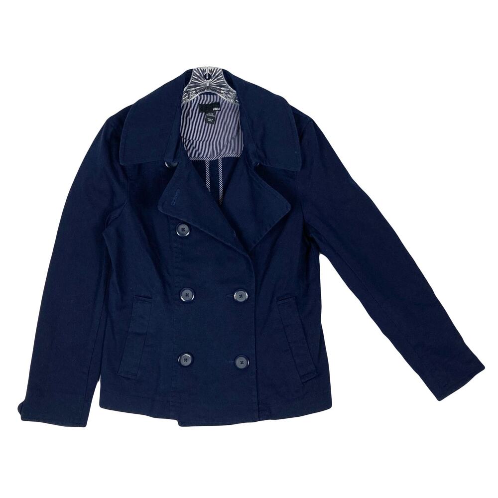 NWOT H&M Jacket 16 Navy Collar Double Breasted Buttons Cotton Elastane